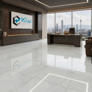 نمای اجرا شده سرامیک اسکارلت ۸۰*۸۰ در دکوراسیون داخلی